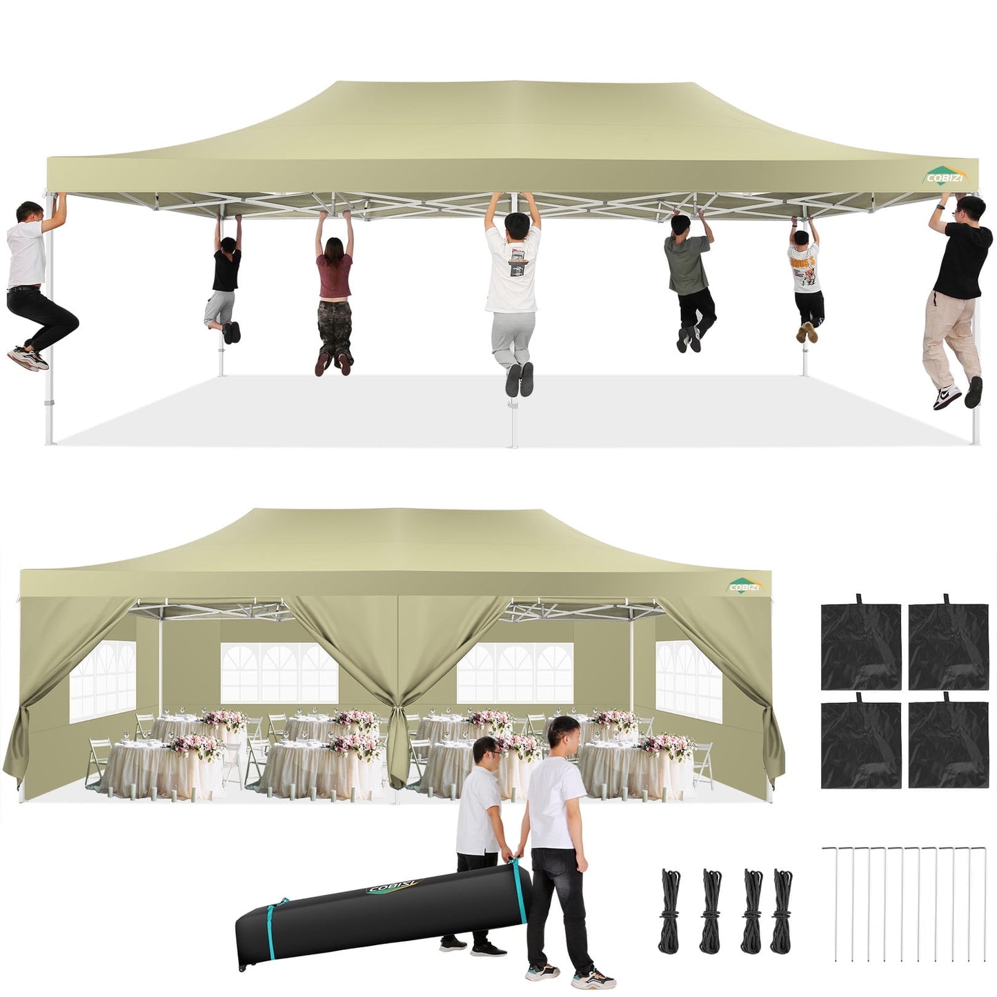 COBIZI 13x26 Heavy Duty Pop-up Canopy Tent,Easy Pop Up Party Tent Gazebo,Outdoor Portable Party Canopy,Extra-large Size Space For Outside Commercial Gathering Activities,Waterproof &UPF 50+,White