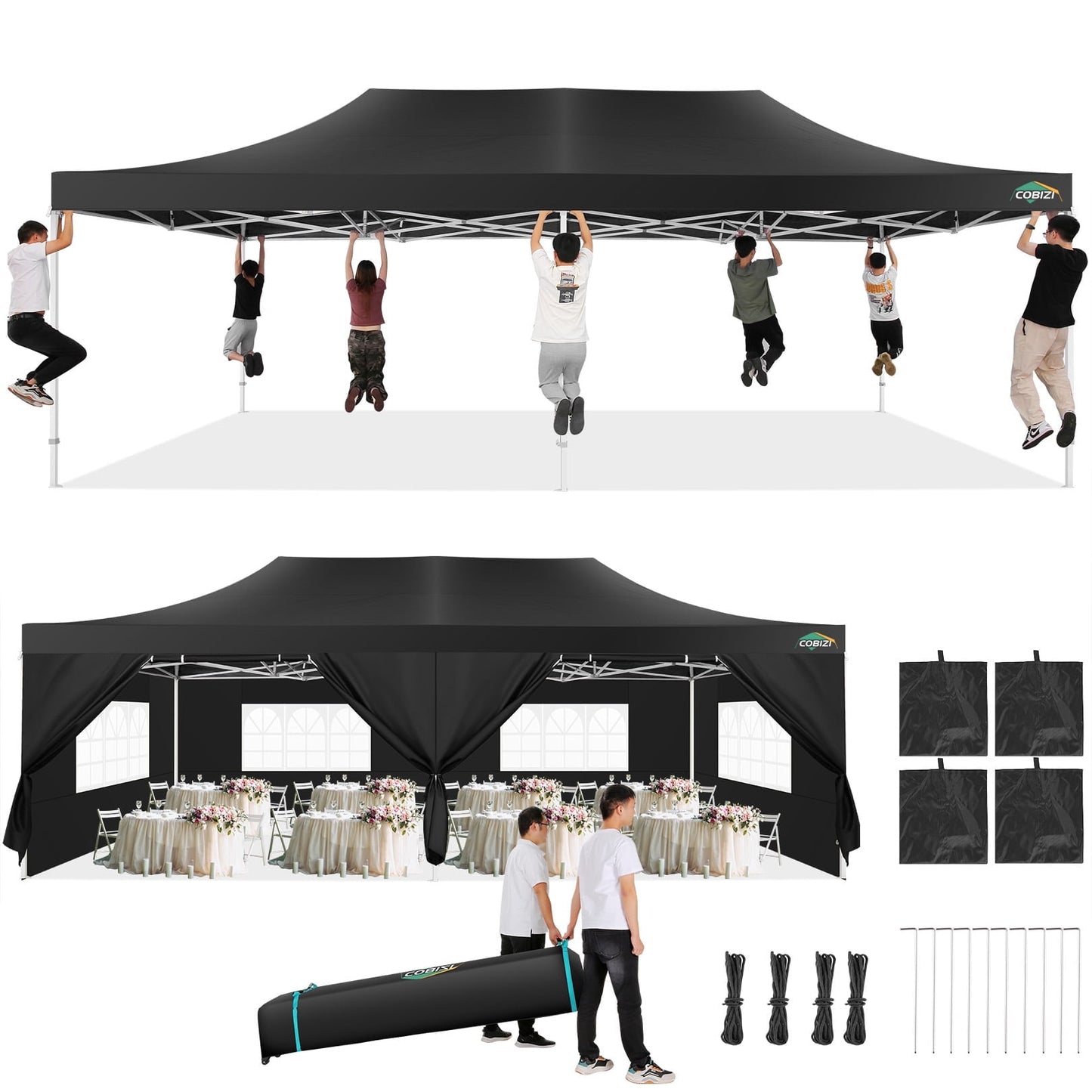 COBIZI 13x26 Heavy Duty Pop-up Canopy Tent,Easy Pop Up Party Tent Gazebo,Outdoor Portable Party Canopy,Extra-large Size Space For Outside Commercial Gathering Activities,Waterproof &UPF 50+,White