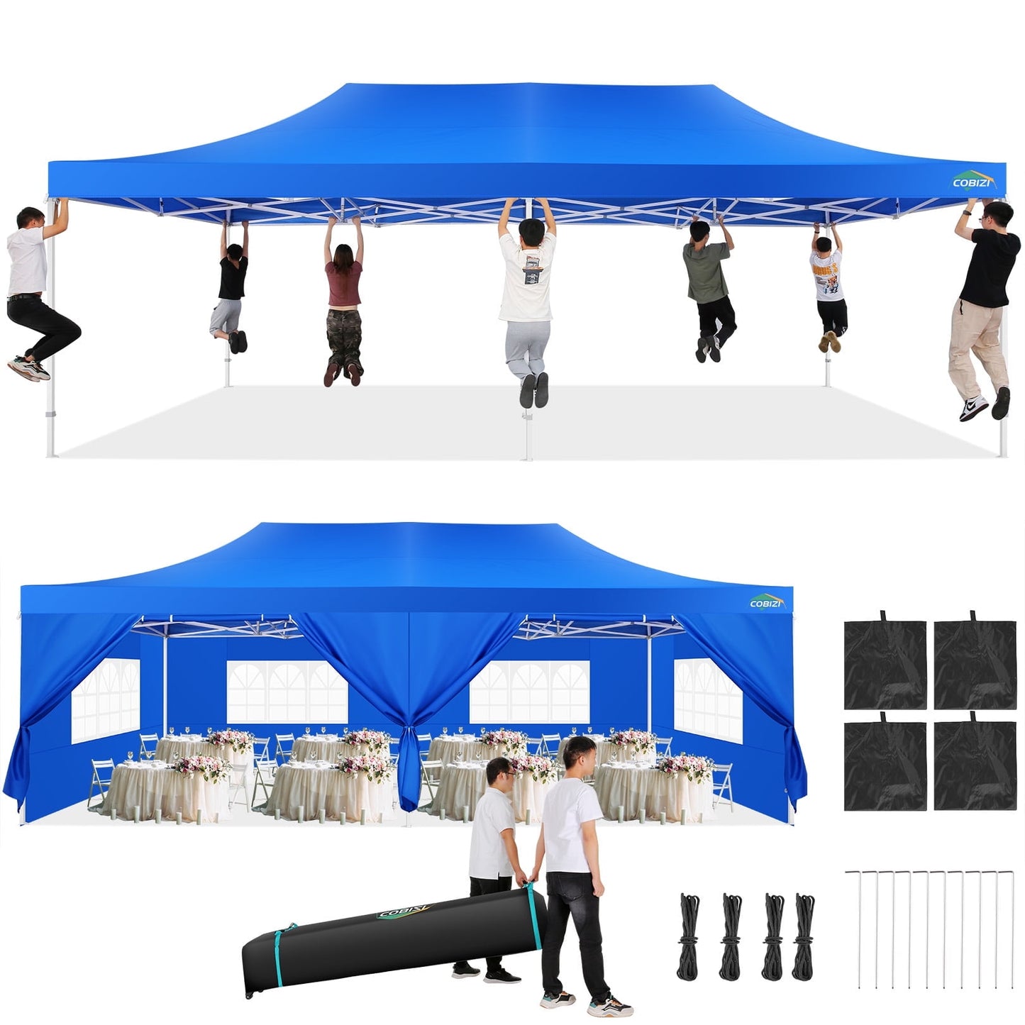 COBIZI 13x26 Heavy Duty Pop-up Canopy Tent,Easy Pop Up Party Tent Gazebo,Outdoor Portable Party Canopy,Extra-large Size Space For Outside Commercial Gathering Activities,Waterproof &UPF 50+,White