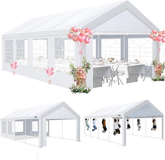 COBIZI 13x26ft Heavy-Duty Waterproof Outdoor Canopy Party Tent with Enclosed Sides for Weddings and Events, White