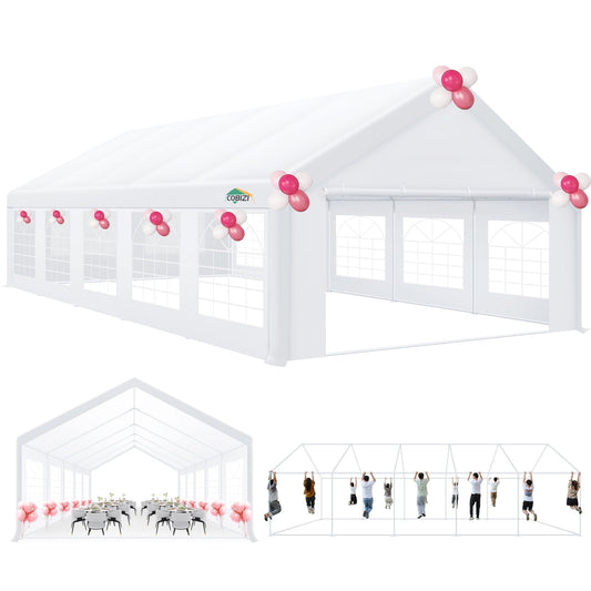 COBIZI 16x32ft Party Tent, Heavy Duty Wedding Tent with Removable Sidewalls, Large Outdoor Event Tent, White Tent for Party, Carpas Para Fiestas, Canopy Tent with Built-in Sandbags, UV 50+, Waterproof