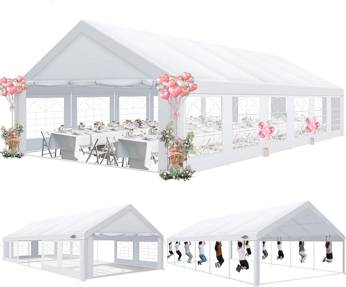 COBIZI 20'x 40' Large Heavy Duty Outdoor Canopy Party Tent & Carport, Upgraded Wedding Event Shelter Gazebo with 8 Removable Sidewalls, Big Tent for Birthday Party, Outdoor Event, Wedding, White