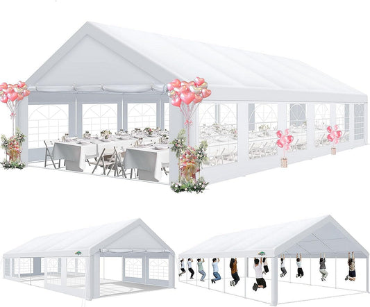 COBIZI 20'x 40' Large Heavy Duty Outdoor Canopy Party Tent & Carport, Upgraded Wedding Event Shelter Gazebo with 8 Removable Sidewalls, Big Tent for Birthday Party, Outdoor Event, Wedding, White