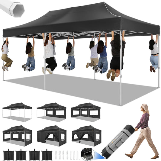 COBIZI Canopy 10x20 Pop up Canopy with 6 Sidewalls Heavy Duty Party Tent Outdoor Party Event Gazebo Commercial Canopy Tents for Parties Wedding Outdoor Events,Black
