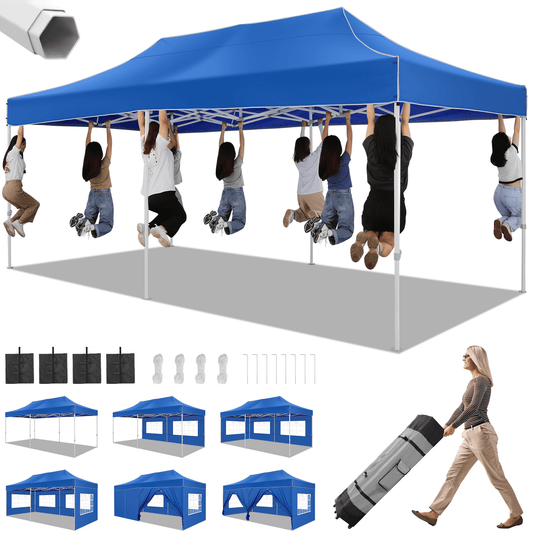COBIZI Canopy 10x20 Pop up Canopy with 6 Sidewalls Heavy Duty Party Tent Outdoor Party Event Gazebo Commercial Canopy Tents for Parties Wedding Outdoor Events,Blue (Upgraded Frame&Windproof)