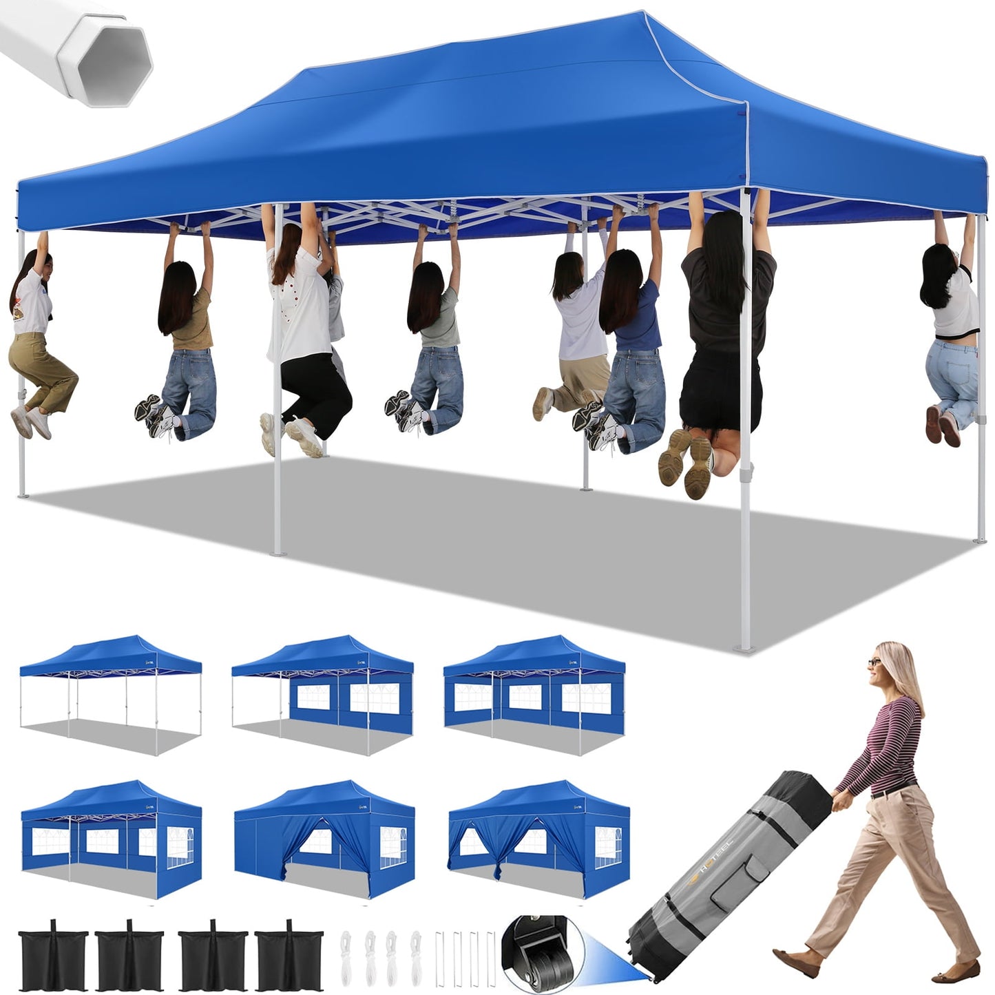 COBIZI Canopy 10x20 Pop up Canopy with 6 Sidewalls Heavy Duty Party Tent Outdoor Party Event Gazebo Commercial Canopy Tents for Parties Wedding Outdoor Events,Blue