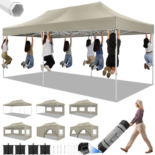 COBIZI Canopy 10x20 Pop up Canopy with 6 Sidewalls Heavy Duty Party Tent Outdoor Party Event Gazebo Commercial Canopy Tents for Parties Wedding Outdoor Events,Khaki