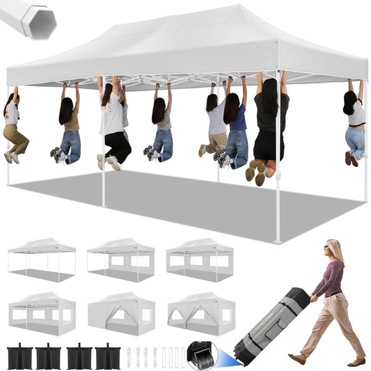 COBIZI Canopy 10x20 Pop up Canopy with 6 Sidewalls Heavy Duty Party Tent Outdoor Party Event Gazebo Commercial Canopy Tents for Parties Wedding Outdoor Events,White