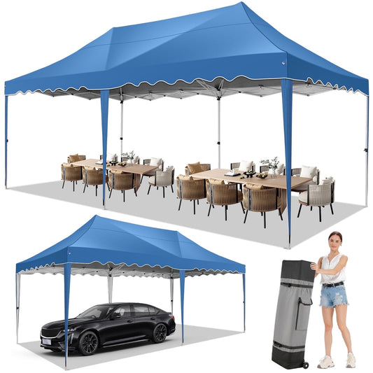 COBIZI Canopy Tent 10X20 Pop-up Canopy with Trolley Case and Rolled Edges,Instant Portable Tent for Outdoor Events,Great for Parties,Weddings,Camping and Beach,Blue