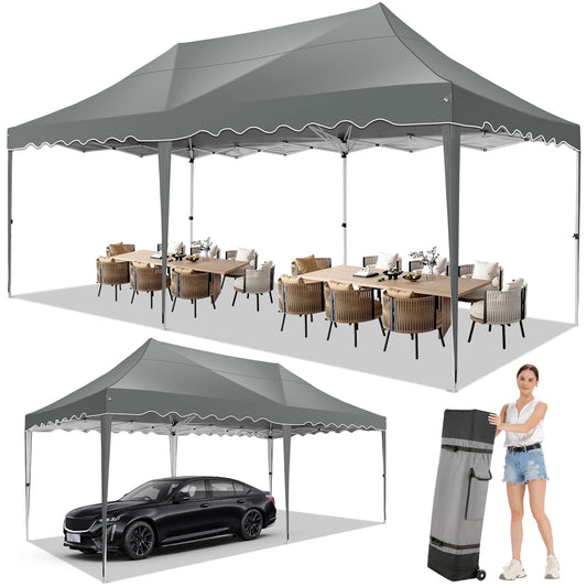 COBIZI Canopy Tent 10X20 Pop-up Canopy with Trolley Case and Rolled Edges,Instant Portable Tent for Outdoor Events,Great for Parties,Weddings,Camping and Beach,Grey Green