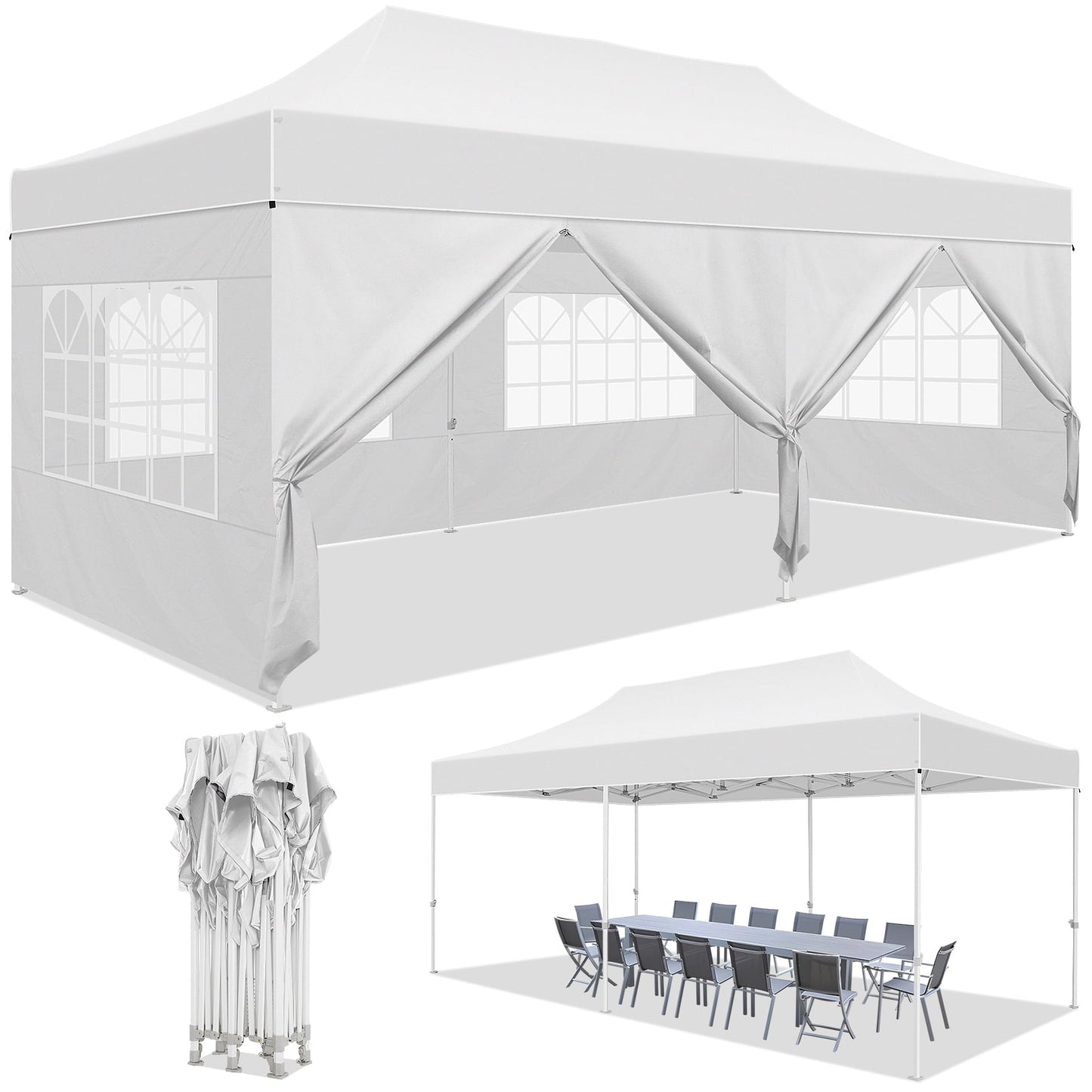 COBIZI 10x20 Pop up Heavy Duty Canopy Tent with 6 Removable Sidewalls,Party Tent for Weddings,Beaches,Outdoor Events,Commercial Seasonal Wind UV 50+& Waterproof&Sunburn Protection,Gray