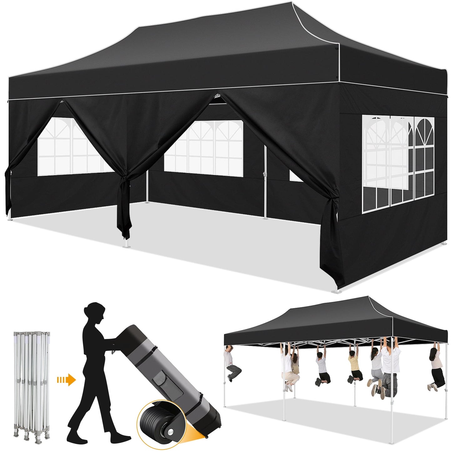 COBIZI 10x20 Pop up Heavy Duty Canopy Tent with 6 Removable Sidewalls,Party Tent for Weddings,Beaches,Outdoor Events,Commercial Seasonal Wind UV 50+& Waterproof&Sunburn Protection,Gray