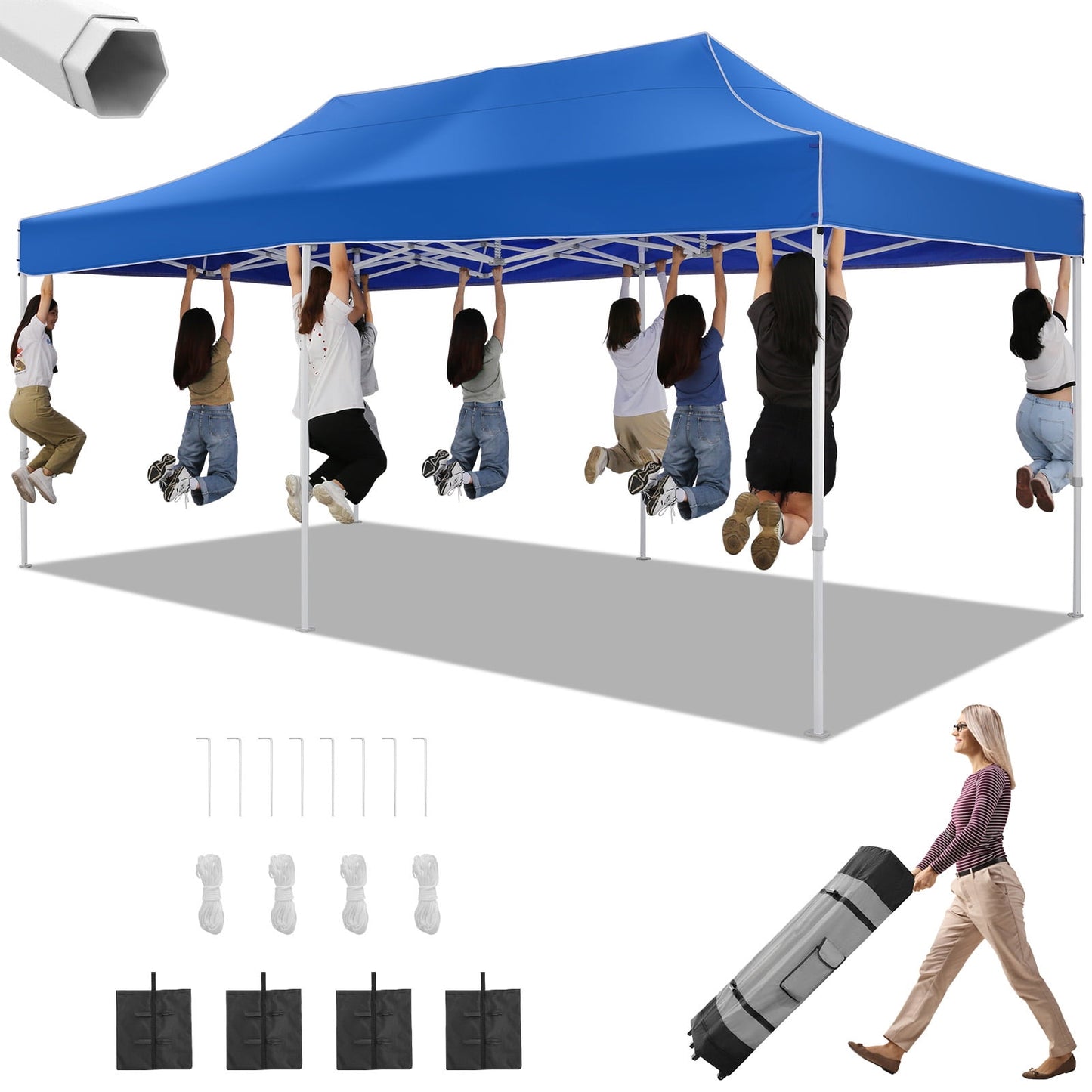 COBIZI Canopy Tent 10x20 pop-up Heavy Duty Canopy Tent,Commercial Party Tent for Weddings,Beaches,Outdoor Events, All Seasons Wind UV 50+& Waterproof&Sunburn Protection,Blue