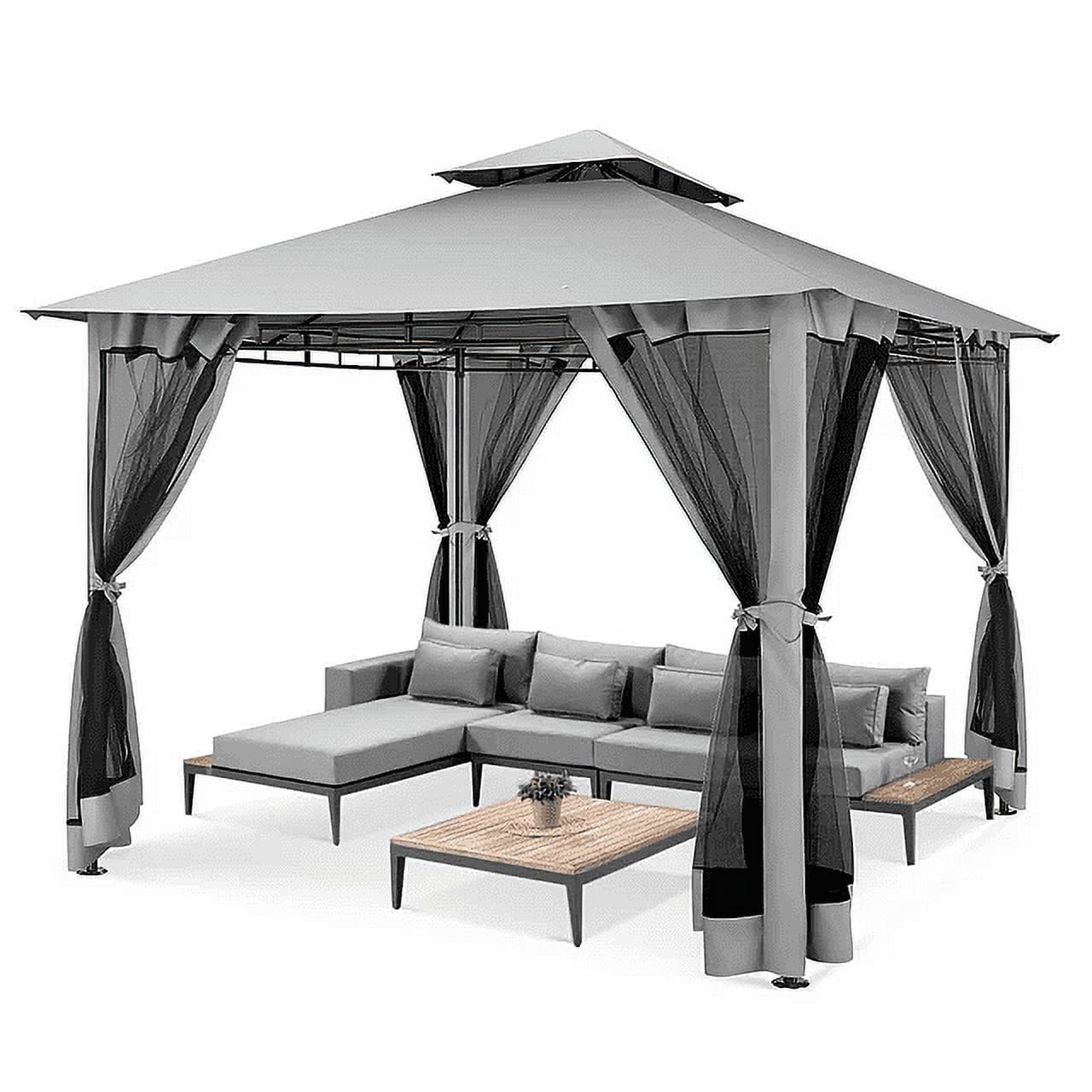 COBIZI Easy Assembly Outdoor Furniture Patio Canopy,10x10 Outdoor Gazebo with Mosquito Netting,Shade Tent for Party, Backyard, Deck, Patio Lawn & Garden,Gray