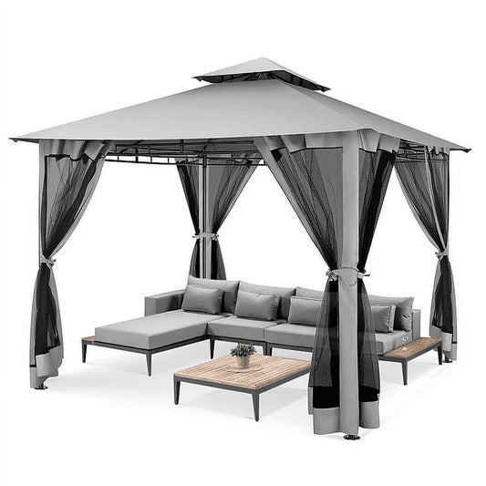 COBIZI Easy Assembly Outdoor Furniture Patio Canopy,10x10 Outdoor Gazebo with Mosquito Netting,Shade Tent for Party, Backyard, Deck, Patio Lawn & Garden,Gray
