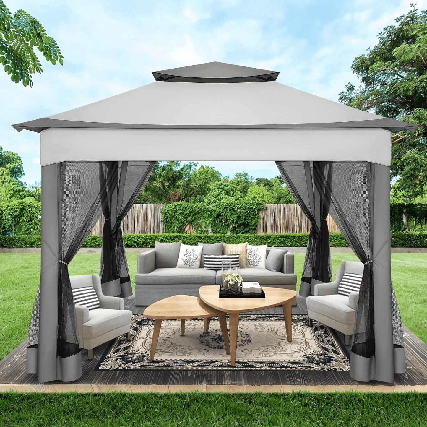 COBIZI Outdoor Canopy Gazebo 11x11 Pop-up Gazebo Patio Gazebo with Mosquito Netting Outdoor Canopy Shelter with 121 Square feet of Shade for Outdoor Lawn, Garden, Party, Backyard and Deck, Gray