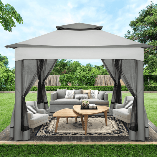 COBIZI Outdoor Canopy Gazebo 11x11 Pop-up Gazebo Patio Gazebo with Mosquito Netting Outdoor Canopy Shelter with 121 Square feet of Shade for Outdoor Lawn, Garden, Party, Backyard and Deck, Gray