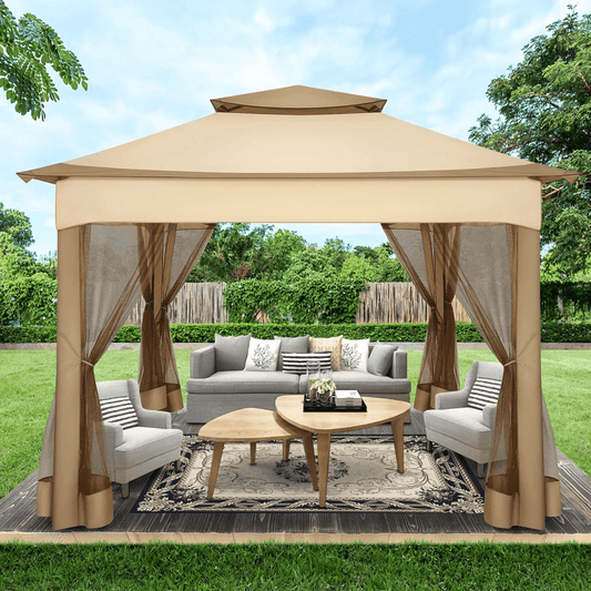COBIZI Outdoor Canopy Gazebo 11x11 Pop-up Gazebo Patio Gazebo with Mosquito Netting Outdoor Canopy Shelter with 121 Square feet of Shade for Outdoor Lawn, Garden, Party, Backyard and Deck, Khaki