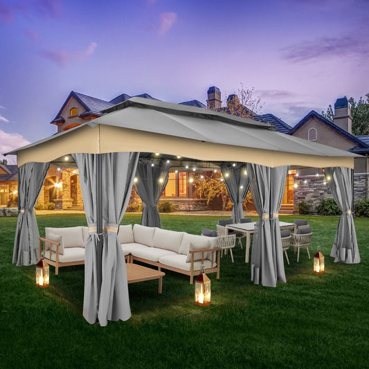 Hoteel Outdoor Gazebo 12x20 Patio Gazebo with Netting and Curtains Waterproof Gazebo with Double Roof Large Backyard Gazebo with Metal Steel Frame for Backyard, Lawn, Party, Garden, Gray