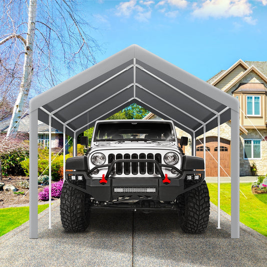 COBIZI Outdoor Metal Carport, 10' x 20' Heavy Duty Garage Car Shelter Shade, Carport Canopy with Powder-Coated Steel Frame for Outdoor Party, Birthday, Upgraded Grey
