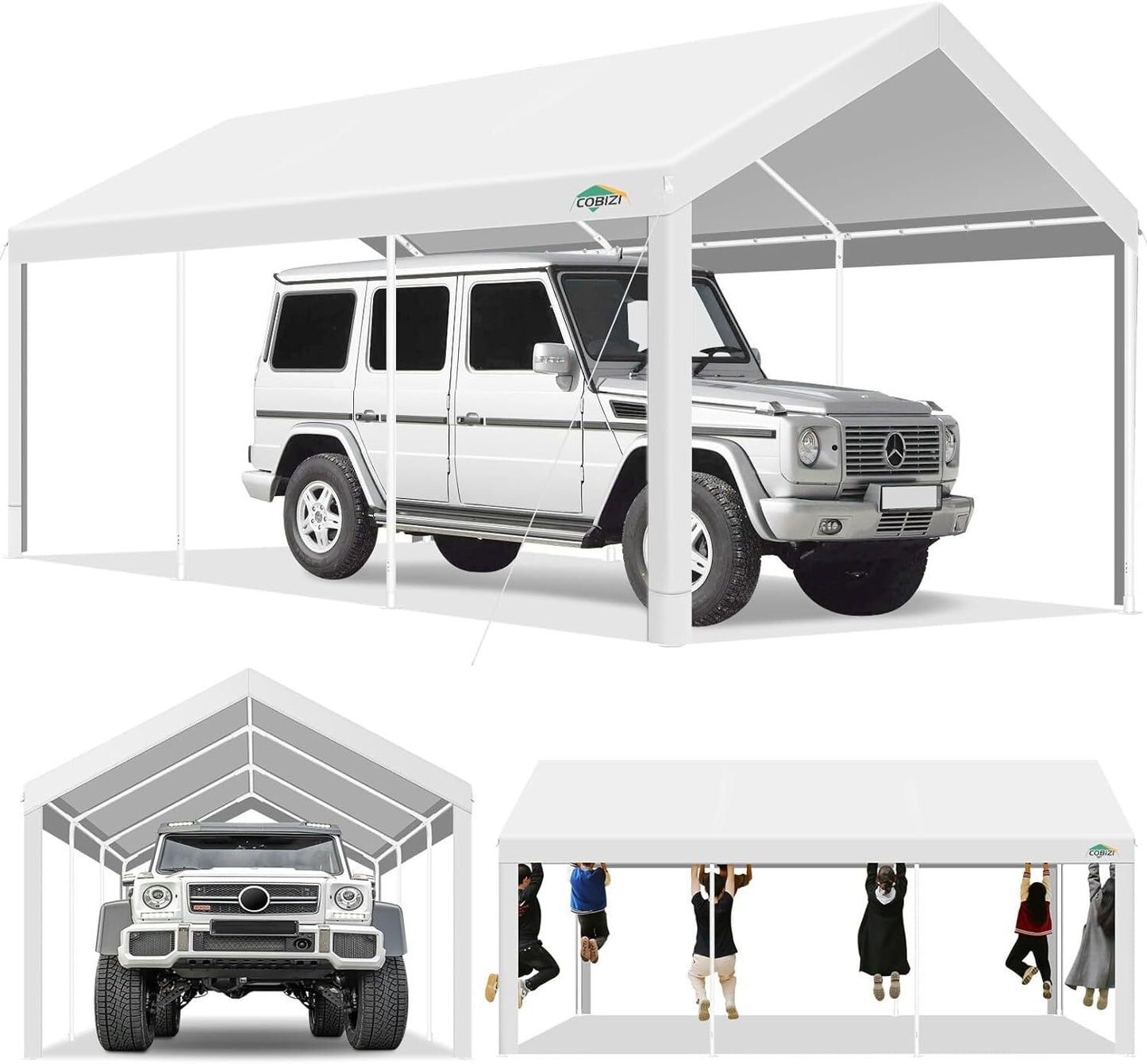 COBIZI Outdoor Metal Carport, 10' x 20' Heavy Duty Garage Car Shelter Shade, Carport Canopy with Powder-Coated Steel Frame for Outdoor Party, Birthday, Upgraded White