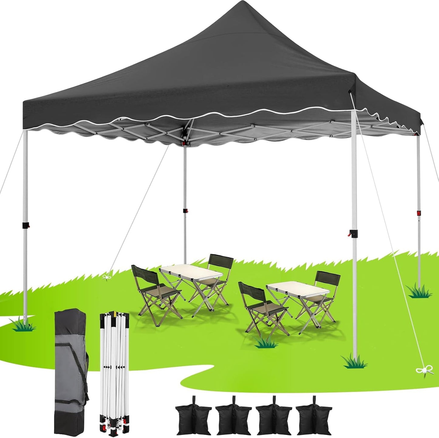 COBIZI Party Tent 10x10 Pop Up Canopy, Easy Setup Canopy Tent with Sandbags, Stakes & Ropes, UPF 50+ Waterproof Outdoor Instant Portable Shelter for Party, Events, Vendor, Gray
