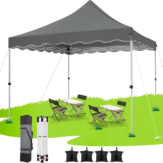 COBIZI Party Tent 10x10 Pop Up Canopy, Easy Setup Canopy Tent with Sandbags, Stakes & Ropes, UPF 50+ Waterproof Outdoor Instant Portable Shelter for Party, Events, Vendor, Gray