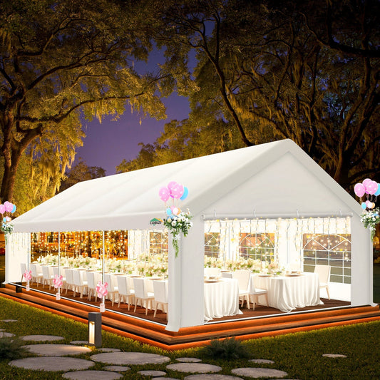 COBIZI Party Tent Heavy Duty, 20x30ft Wedding Tent, Large Canopy Tents for Parties, Carport Canopy with Removable Sidewalls, Large Tent with Built-in Sandbag, UV50+, Big Tent for Party, White