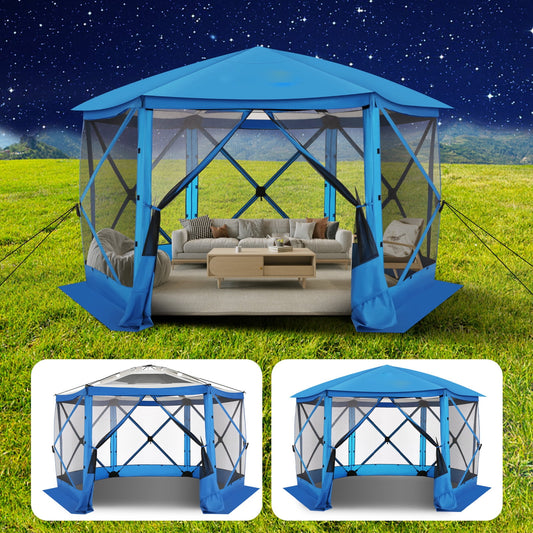 COBIZI Pop up Gazebo Screen Tent Screen House for Camping,12x12 Starry Sky Gazebo with Removable Roof, Outdoor Screened Gazebo with Sidewalls, Portable Hub Tent with Carry Bag and Ground Stakes,Blue