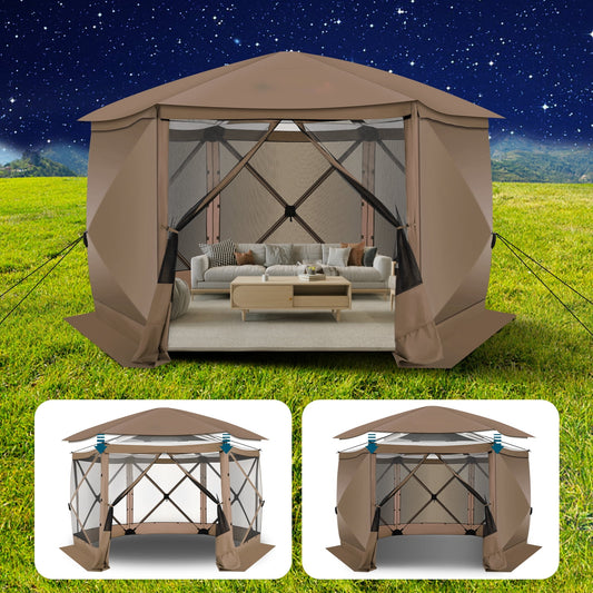 COBIZI Pop up Gazebo Screen Tent Screen House for Camping,12x12 Starry Sky Gazebo with Removable Roof, Outdoor Screened Gazebo with Sidewalls, Portable Hub Tent with Carry Bag and Ground Stakes,Brown