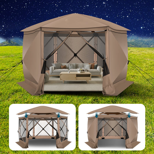 COBIZI Pop up Gazebo Screen Tent Screen House for Camping,12x12 Starry Sky Gazebo with Removable Roof, Outdoor Screened Gazebo with Sidewalls, Portable Hub Tent with Carry Bag and Ground Stakes,Khaki