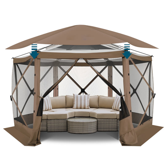 COBIZI Pop Up Gazebo Starry Sky Screen Tent Screen House with a mesh top for Camping, 12x12 Screen Room with Mosquito Netting, Hub Tent Instant Screened Canopy with Carrying Bag, Brown