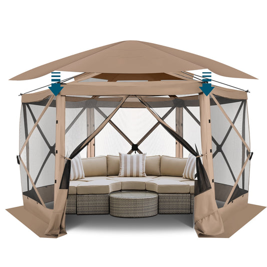 COBIZI Pop Up Gazebo Starry Sky Screen Tent Screen House with a mesh top for Camping, 12x12 Screen Room with Mosquito Netting, Hub Tent Instant Screened Canopy with Carrying Bag, Khaki