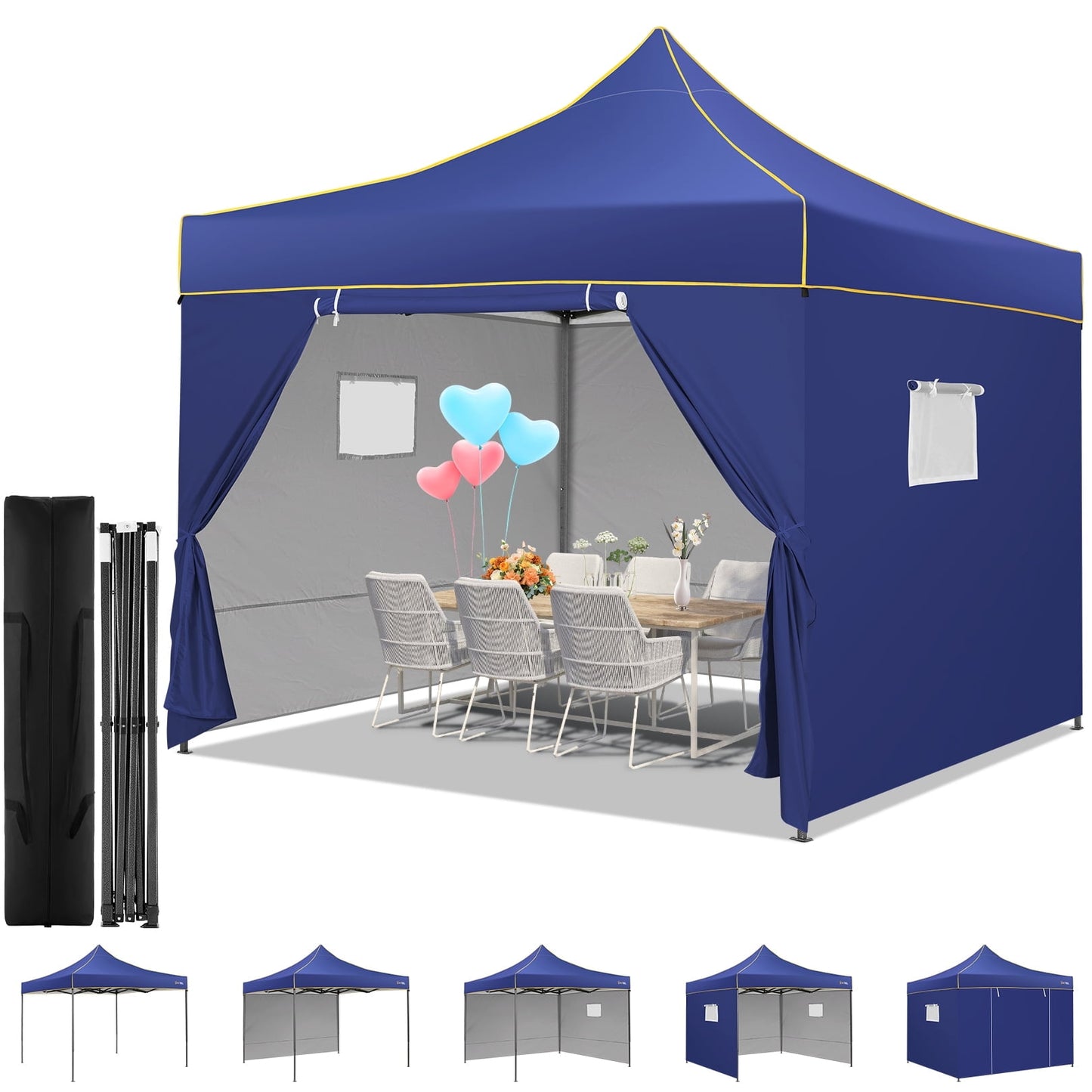 COBIZI Pop-up Canopy 10x10 Tents for Parties, Outdoor Canopy with Sidewalls and Carry Bag,Waterproof Tent for Backyard, Wedding, Event, Sports, Commercial,Dark Blue