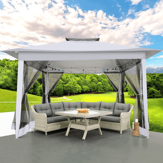COBIZI 12x12 Garden Pop-up Gazebo with Mosquito Netting, Vented Top & Side Zip, 3 Adjustable Heights, Gray