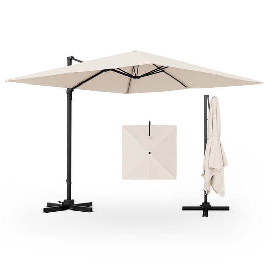 Large Costway 9.5FT 2-Tier Patio Cantilever Offset Umbrella, 360?¡Þ Outdoor Rotation - Beige