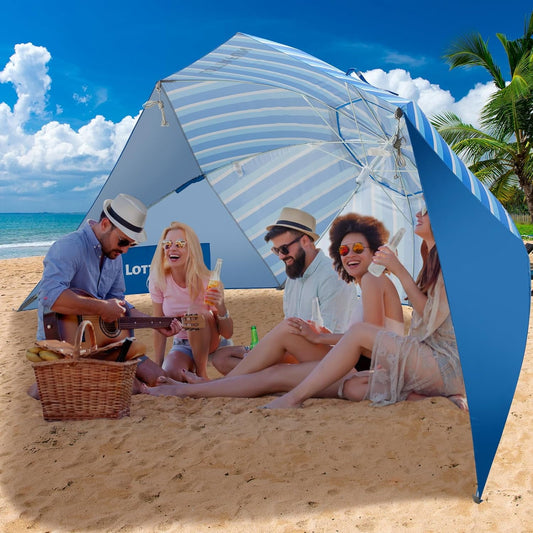 Beach Shelter Umbrella Premiere UPF 50+ Umbrella Shelter for Sun and Rain Protection for Adult (10-Foot, Blue Stripe)