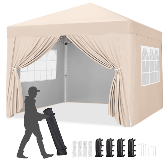 Renwick 10x10ft Enclosed Pop-Up Canopy with Mesh Window, Beige