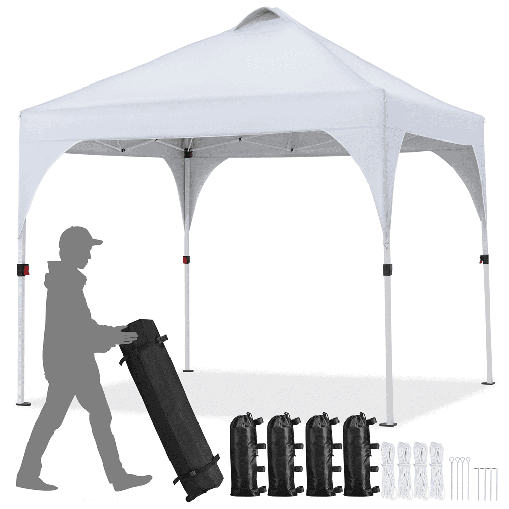 Renwick 10x10ft Pop-Up Instant Canopy Tent with 4 Sand Bags, White