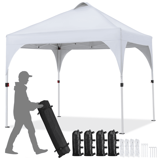 Renwick 10x10ft Pop-Up Instant Canopy Tent with 4 Sand Bags, White