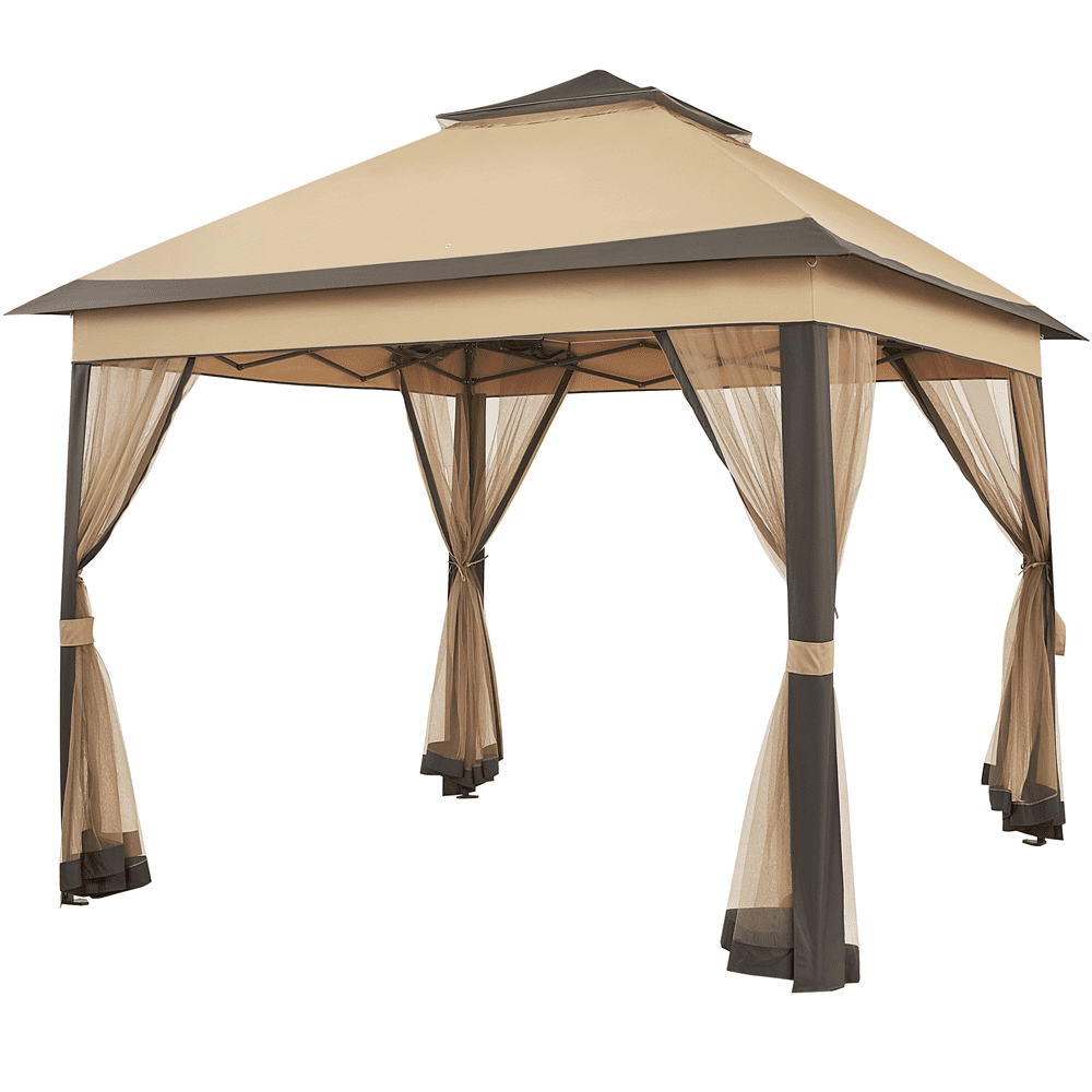 Renwick 11¡Á11 ft Pop-Up Gazebo Tent with 4 Mesh Sidewalls, Khaki/Brown