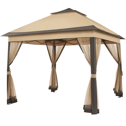 Renwick 11¡Á11 ft Pop-Up Gazebo Tent with 4 Mesh Sidewalls, Khaki/Brown