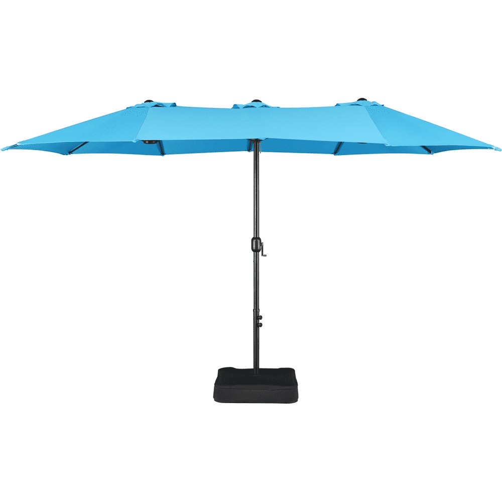 Renwick 15ft Double-Sided Twin Patio Outdoor Umbrella with Base, Sky Blue