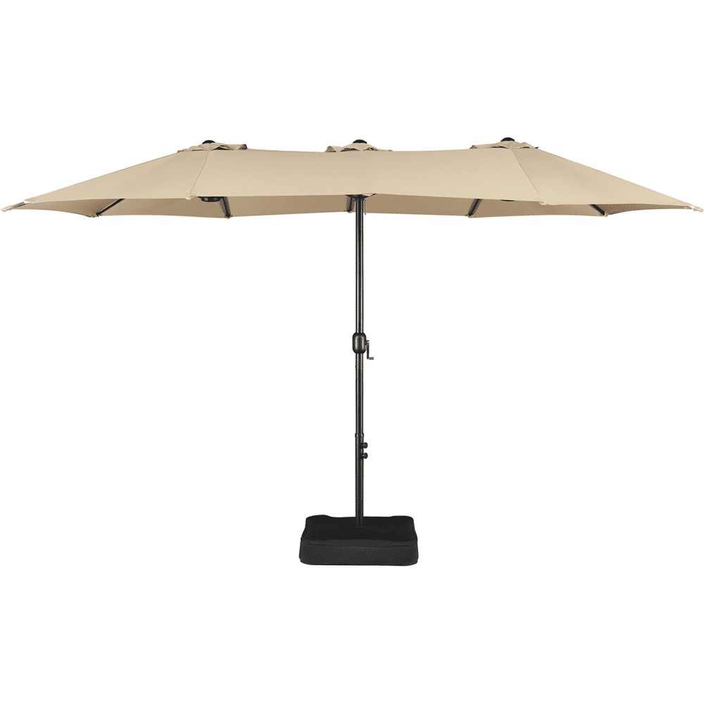 Renwick 15ft Double-Sided Twin Patio Outdoor Umbrella with Base, Tan