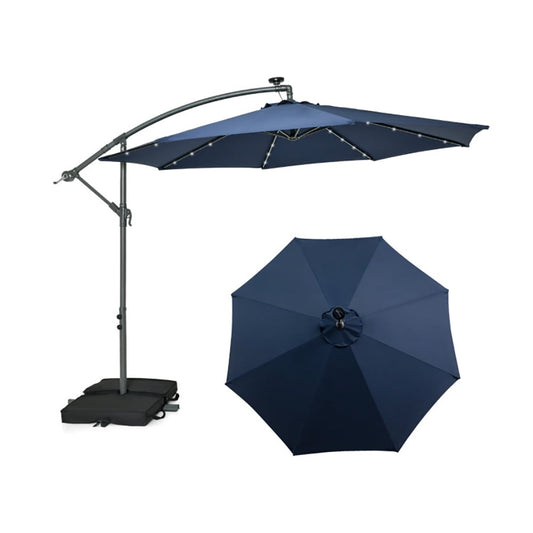 GVN 10 Feet Cantilever Umbrella with 32 LED Lights and Solar Panel Batteries-Navy, Patio Offset Umbrella with Easy Tilt Adjustment, Cantilever Patio Umbrellas, Sunshade Umbrella Canopy