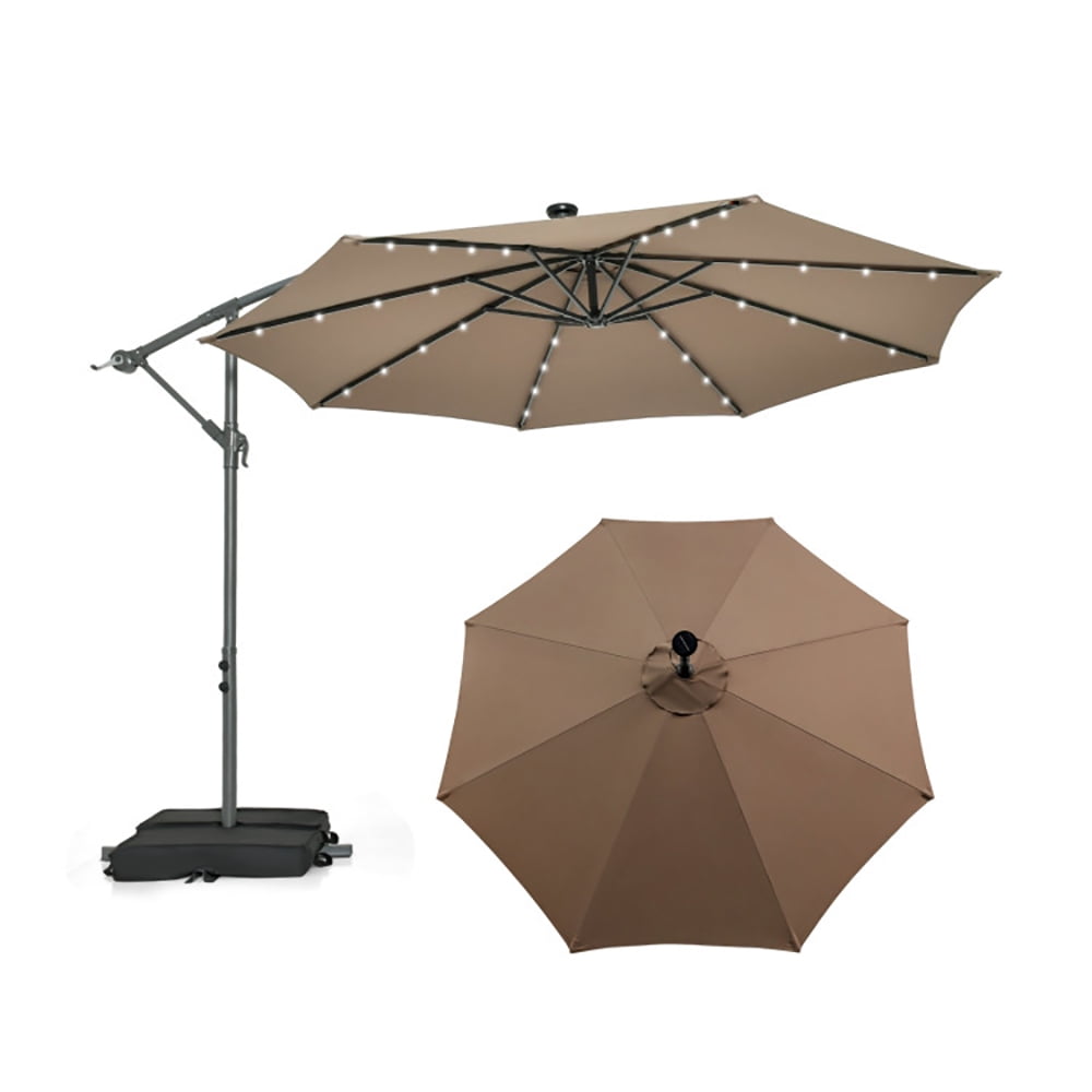 GVN 10 Feet Cantilever Umbrella with 32 LED Lights and Solar Panel Batteries-Tan, Patio Offset Umbrella with Easy Tilt Adjustment, Cantilever Patio Umbrellas, Sunshade Umbrella Canopy