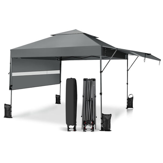 GVN 10 x 17.6 Feet Outdoor Instant Pop-up Canopy Tent with Dual Half Awnings-Gray, Full Waterproof Outdoor Party Event Tents for Outside Party Waterproof Tent BBQ Shelter