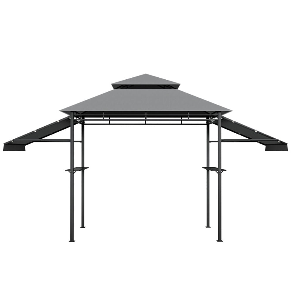 GVN 13.5 x 4 Feet Patio BBQ Grill Gazebo Canopy with Dual Side Awnings-Gray, Outdoor Patio Gazebo with Hardtop Roof for Garden, Backyard and Deck