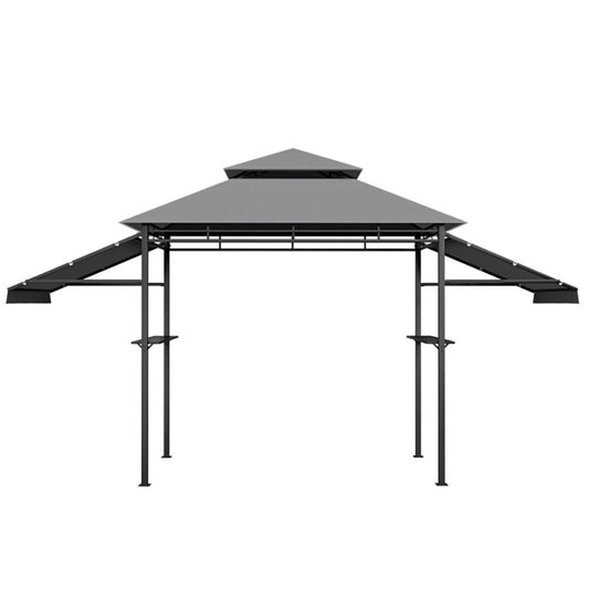 GVN 13.5 x 4 Feet Patio BBQ Grill Gazebo Canopy with Dual Side Awnings-Gray, Outdoor Patio Gazebo with Hardtop Roof for Garden, Backyard and Deck