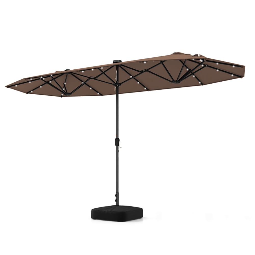 GVN 13FT Double-sided Patio Umbrella with Solar Lights for Garden Pool Backyard-Coffee, Patio Offset Umbrella with Easy Tilt Adjustment, Cantilever Patio Umbrellas, Sunshade Umbrella Canopy